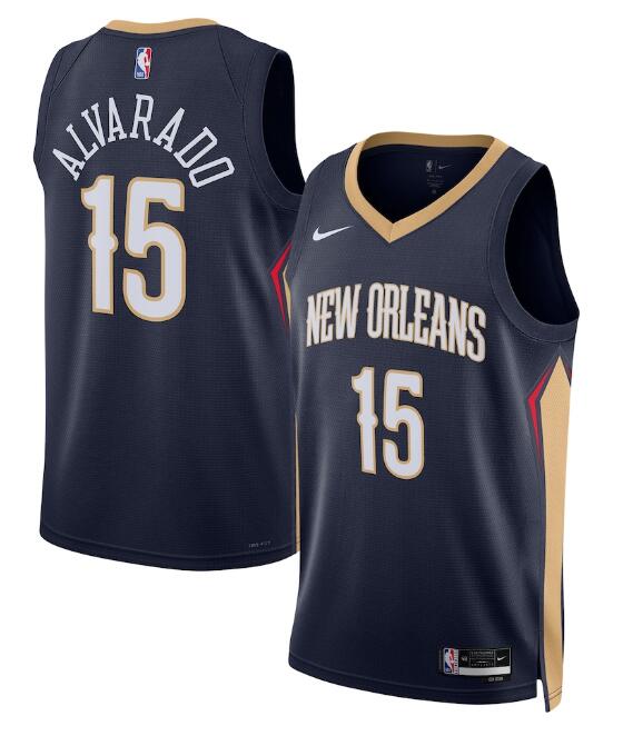 Youth New Orleans Pelicans #15 Jose Alvarado Navy Icon Edition Stitched Basketball Jersey